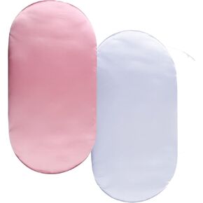 Satin Bassinet Sheet Set 2 Pack Ultra Soft Silk Fit for Rectangle, Hourglass, Oval Bassinet Mattress Protect for Baby Hair and Skin Cradle or Bassinet Sheets, Lt Grey & Lt Blue in Kuwait