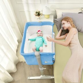 HONEY JOY Baby Bedside Crib, Foldable Baby Bedside Bassinet w/Carrying Bag, Breathable Mesh & Mattress, Adjustable Height & Angle, Bed to Bed Baby Co Sleeper for Infants Newborn Girl Boy, Gray in Kuwait