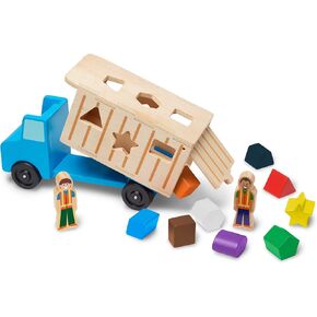Melissa & Doug Shape-Sorting Dump Truck Wooden Toy with 9 Blocks and 2 Toy Figures - Montessori Toys and Toddler Toys for Preschool Learning Activities in Kuwait