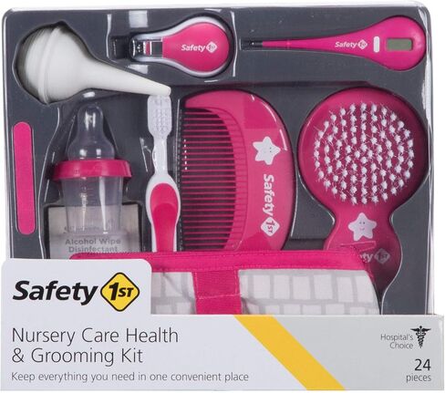 SafetyFirst All-in-1 Nursery Baby Care Health & Grooming KIT: Thermometer, Nasal Aspirator, Bottle Medicine Dispenser, Nail Clippers, Toothbrush, Brush, Wipes in Saudi Arabia