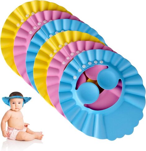 6 قطع من قبعة استحمام الأطفال الرضع من لاموتور قبعة قناع حمام قبعة قابلة للتعديل لغسيل شعر الأطفال الصغار والأطفال (باللون الوردي والأزرق والأصفر in Kuwait