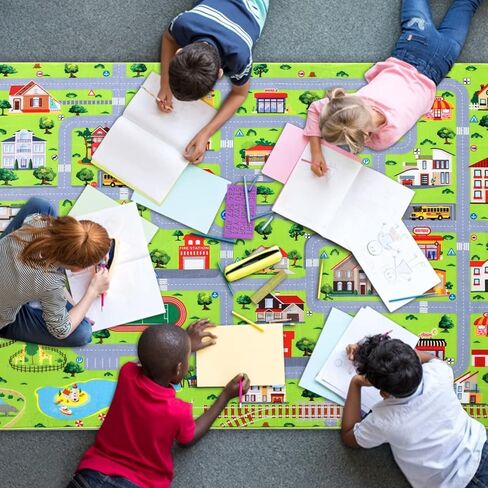 Kids Playroom Rug Car Rug Learning Carpet Educational City Roads Carpet for Playing with Cars Kids Playmat for Baby Kids Playroom Non Slip Play Mat Toddler Playmat Rug, 3x5 ft, Black Streets in Saudi Arabia