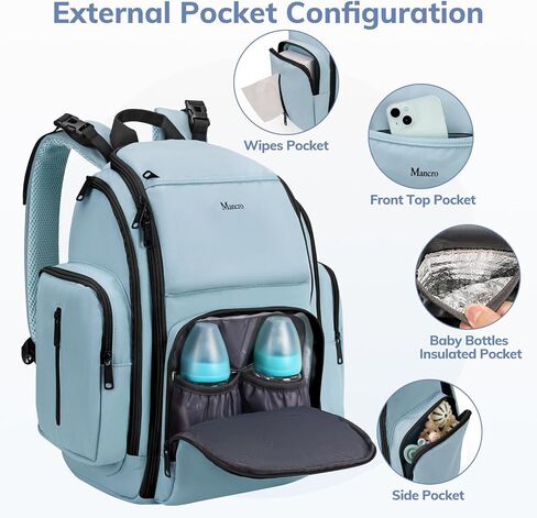 Mancro Diaper Bag Backpack, Large Multifunction Waterproof Travel Baby Changing Bag for Dad Mom with 4 Insulated Pockets and Stroller Straps, Maternity Baby Bag for Boys Girls, Grey in Saudi Arabia