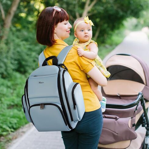 Mancro Diaper Bag Backpack, Large Multifunction Waterproof Travel Baby Changing Bag for Dad Mom with 4 Insulated Pockets and Stroller Straps, Maternity Baby Bag for Boys Girls, Grey in Saudi Arabia