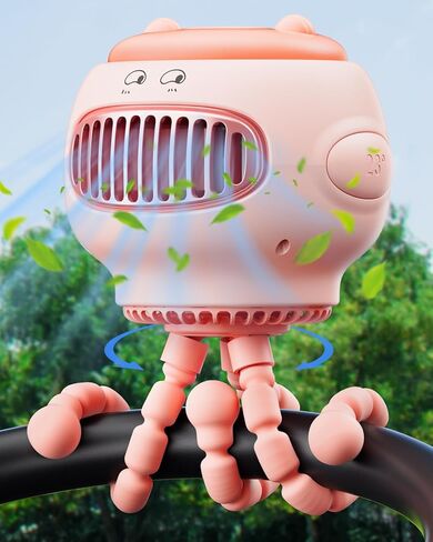 coldSky Stroller Fan, Baby Fan with 130° Auto Oscillating, 4000mAh Battery Operated Mini Portable Fan with Digital Display, 4 Speeds Flexible Tripod Clip On Fan for Car Seat Crib Pink in Kuwait