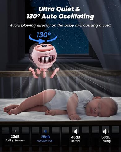 coldSky Stroller Fan, Baby Fan with 130° Auto Oscillating, 4000mAh Battery Operated Mini Portable Fan with Digital Display, 4 Speeds Flexible Tripod Clip On Fan for Car Seat Crib Pink in Kuwait