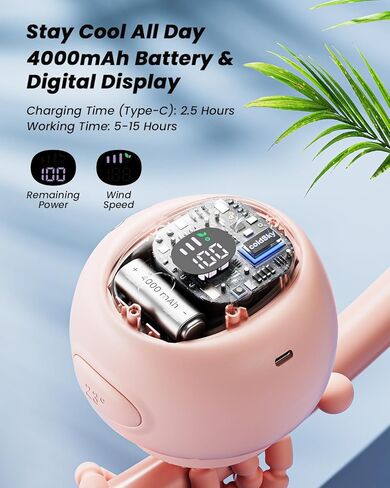 coldSky Stroller Fan, Baby Fan with 130° Auto Oscillating, 4000mAh Battery Operated Mini Portable Fan with Digital Display, 4 Speeds Flexible Tripod Clip On Fan for Car Seat Crib Pink in Kuwait