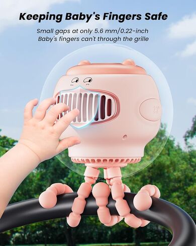 coldSky Stroller Fan, Baby Fan with 130° Auto Oscillating, 4000mAh Battery Operated Mini Portable Fan with Digital Display, 4 Speeds Flexible Tripod Clip On Fan for Car Seat Crib Pink in Kuwait