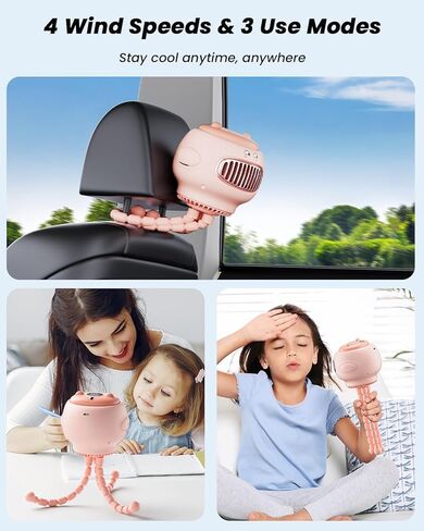 coldSky Stroller Fan, Baby Fan with 130° Auto Oscillating, 4000mAh Battery Operated Mini Portable Fan with Digital Display, 4 Speeds Flexible Tripod Clip On Fan for Car Seat Crib Pink in Kuwait