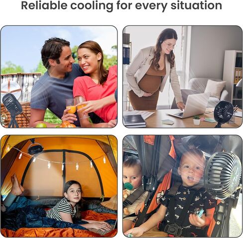 AYL Portable Fan Rechargeable Battery Operated, Small Stroller Fan with Lights, Clip On Fan, Handheld Cooling Mini Fan for Travel, Car Seat, Camping, Bedroom (Black) in Saudi Arabia