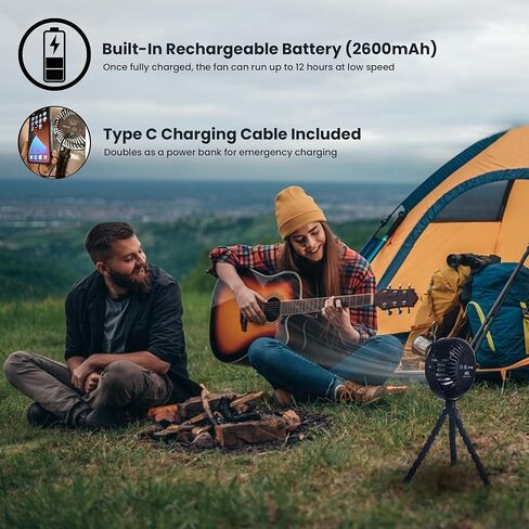 AYL Portable Fan Rechargeable Battery Operated, Small Stroller Fan with Lights, Clip On Fan, Handheld Cooling Mini Fan for Travel, Car Seat, Camping, Bedroom (Black) in Saudi Arabia