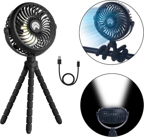 AYL Portable Fan Rechargeable Battery Operated, Small Stroller Fan with Lights, Clip On Fan, Handheld Cooling Mini Fan for Travel, Car Seat, Camping, Bedroom (Black) in Saudi Arabia