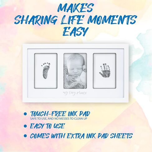 Felt Like Sharing My Tiny Prints Newborn Baby Handprint and Footprint Kit – Photo Keepsake Frame with Ink Pad for Baby Hand and Footprints – Great New Parent Present – 17" L x 9.5" H (White) in Saudi Arabia