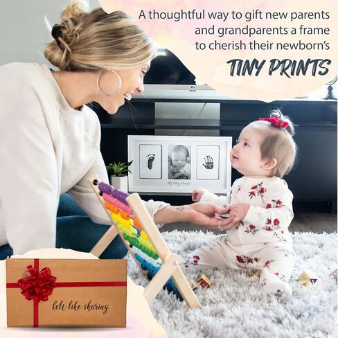 Felt Like Sharing My Tiny Prints Newborn Baby Handprint and Footprint Kit – Photo Keepsake Frame with Ink Pad for Baby Hand and Footprints – Great New Parent Present – 17" L x 9.5" H (White) in Saudi Arabia