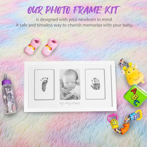Felt Like Sharing My Tiny Prints Newborn Baby Handprint and Footprint Kit – Photo Keepsake Frame with Ink Pad for Baby Hand and Footprints – Great New Parent Present – 17" L x 9.5" H (White) in Saudi Arabia