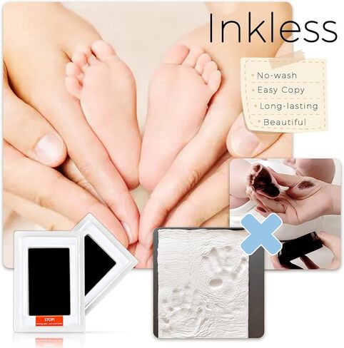 مجموعة تذكارية لبصمة يد الطفل من KOIKEY - طقم إطار خشبي مزخرف بصور بالموجات فوق الصوتية وصورة حديثي الولادة باللون البني مع وسادة طباعة غير نظيفة لاستحمام الطفل أو هدية الآباء الجدد in Kuwait