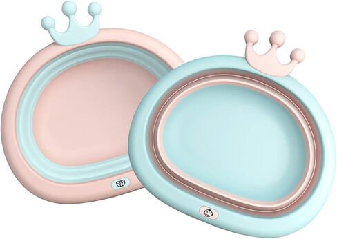 Collapsible Wash Basin for Baby, Multipurpose Portable Baby Wash Basin Washing Up Basin for Home, Kitchen, Outdoor Travelling (Pink+Blue) in Saudi Arabia