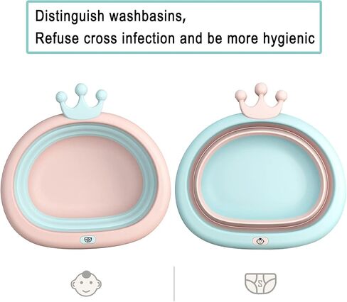 Collapsible Wash Basin for Baby, Multipurpose Portable Baby Wash Basin Washing Up Basin for Home, Kitchen, Outdoor Travelling (Pink+Blue) in Saudi Arabia