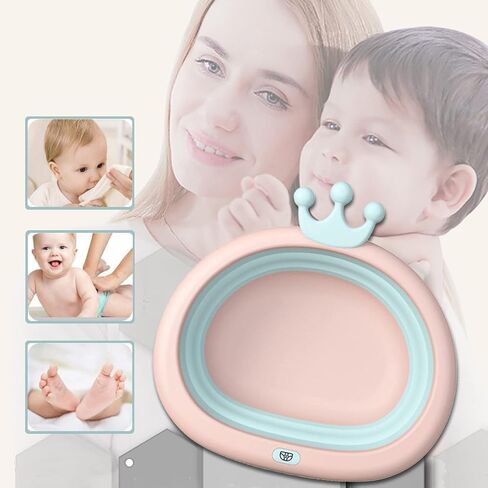 Collapsible Wash Basin for Baby, Multipurpose Portable Baby Wash Basin Washing Up Basin for Home, Kitchen, Outdoor Travelling (Pink+Blue) in Saudi Arabia