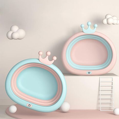 Collapsible Wash Basin for Baby, Multipurpose Portable Baby Wash Basin Washing Up Basin for Home, Kitchen, Outdoor Travelling (Pink+Blue) in Saudi Arabia
