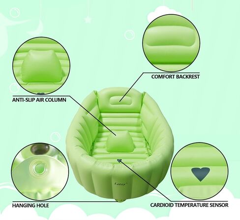 Inflatable Baby Bathtub with Air Pump, Portable Foldable Travel Baby Bath Tub, Non-Slip Neonatal Tub,for Newborn to Toddler, Green in Kuwait