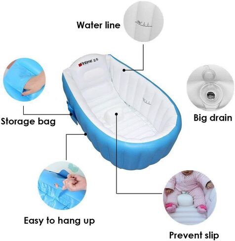 Locisne Baby Inflatable Bathtub Children No-Slippery Swimming Pool Foldable Travel Air Shower Basin Seat Baths Big Size with air Pump for 0-3 Years in Kuwait