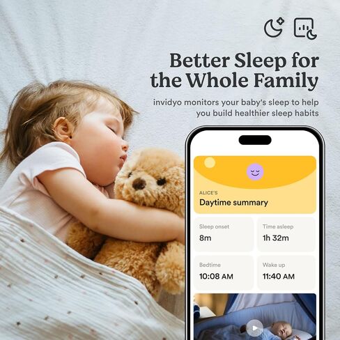 جهاز مراقبة الأطفال invidyo WiFi مع الكاميرا والصوت: تتبع النوم، تنبيهات البكاء، اكتشاف السعال | مقلاة وإمالة لاسلكية، تطبيق الهاتف الذكي، فيديو عالي الدقة 1080 بكسل، رؤية ليلية، التحدث في اتجاهين، مستشعر درجة الحرارة in Saudi Arabia