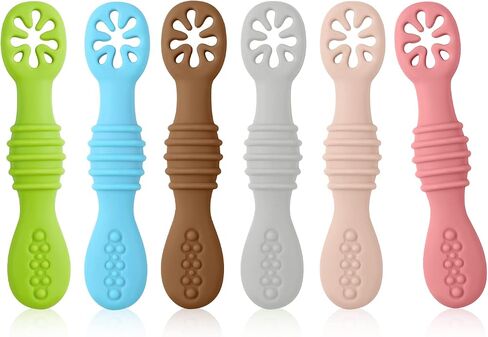 TOYMIS 6pcs Silicone Baby Spoons, First Stage Toddler Utensils Baby Led Weaning Spoons Baby Chew Spoon Training Spoon Toddler Self Feeding Utensils for Baby over 6 months (6 Colors) Z20010 in Saudi Arabia