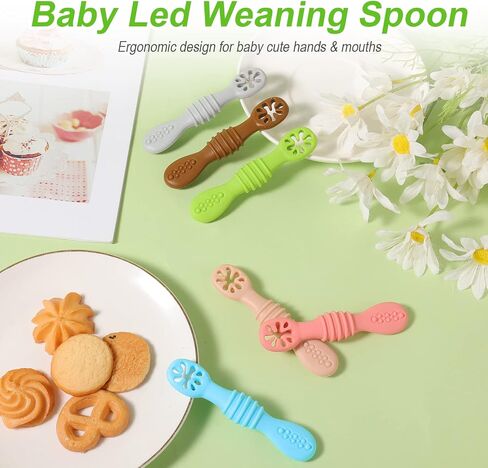 TOYMIS 6pcs Silicone Baby Spoons, First Stage Toddler Utensils Baby Led Weaning Spoons Baby Chew Spoon Training Spoon Toddler Self Feeding Utensils for Baby over 6 months (6 Colors) Z20010 in Saudi Arabia
