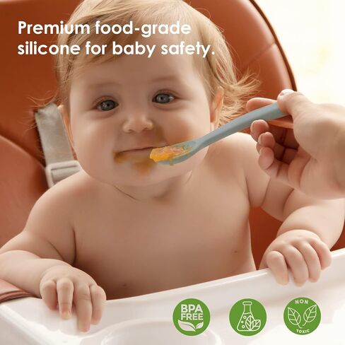 مجموعة ملاعق الأطفال من السيليكون من ROCCED مكونة من 4، ملاعق تغذية الأطفال المرحلة الأولى، ملاعق الأطفال الرضع، ملعقة تدريب الطفل، ملاعق ذات طرف ناعم لأواني الأطفال الرضع، مستلزمات تغذية الأطفال 3M+ in Kuwait