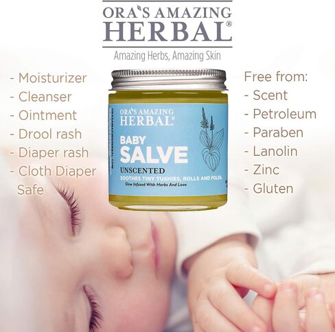 Baby Salve, Diaper Balm Ointment, Drool Rash Prevention, Natural Diaper Cream, Calendula Thyme Burdock Cream, Baby Eczema Acne and Rash Treatment, 4 oz, Ora’s Amazing Herbal in Saudi Arabia