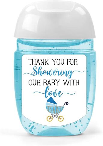 Hand Sanitizer Labels Thank You for Showering Our Little One with Love Stickers, Baby Shower Favor Party Favors Boy, Blue,1.26inches x 1.39inches in Saudi Arabia