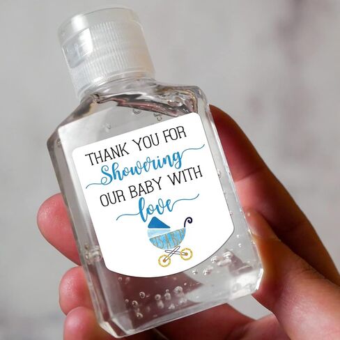 Hand Sanitizer Labels Thank You for Showering Our Little One with Love Stickers, Baby Shower Favor Party Favors Boy, Blue,1.26inches x 1.39inches in Saudi Arabia