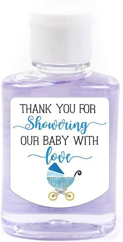 Hand Sanitizer Labels Thank You for Showering Our Little One with Love Stickers, Baby Shower Favor Party Favors Boy, Blue,1.26inches x 1.39inches in Saudi Arabia
