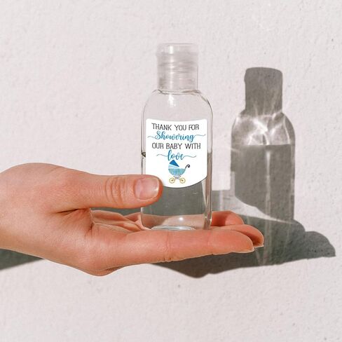 Hand Sanitizer Labels Thank You for Showering Our Little One with Love Stickers, Baby Shower Favor Party Favors Boy, Blue,1.26inches x 1.39inches in Saudi Arabia