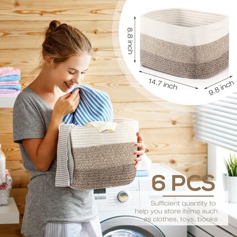Geetery 6 Pack Woven Basket for Storage Woven Baskets for Organizing Decorative Storage Baskets Storage Bins Cotton Rope Storage Basket for Shelves, Nursery, Playroom and Classroom in Kuwait