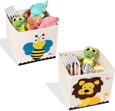 SITAKE 2 Pcs Foldable Animal Toy Storage Box/Bin/Cube, Collapsible Storage Organizer Chest Basket Container for Kids, Toddlers, Boys and Girls(13 x 13 x 13 Inch, Lion & Bee) in Saudi Arabia