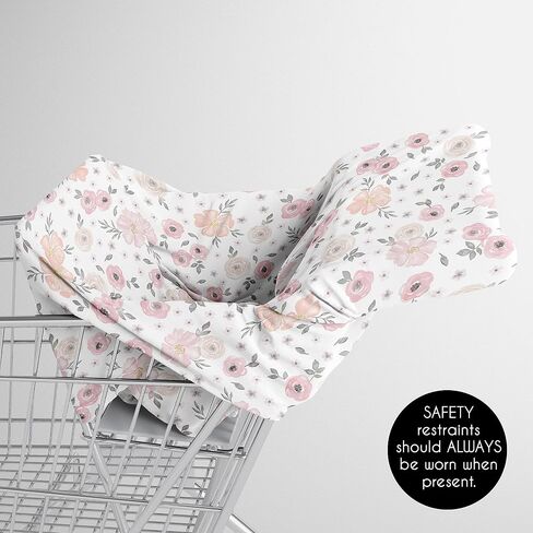 Sweet Jojo Designs Pink Watercolor Floral Girl Infant Baby Car Seat Cover Nursing Breastfeeding Shopping Cart Stroller Canopy - Pink Grey and White Boho Bohemian Shabby Chic Rose Flower Farmhouse in Kuwait