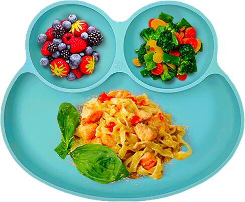 Abiie Octopod Frog Silicone Suction Plate - 3 Compartment - Sage Green | Training Grip Dish for Baby & Toddler, High Chair Accessories, Mess-Free Feeding Essentials, Divided Plate, Baby-Led Weaning in Saudi Arabia