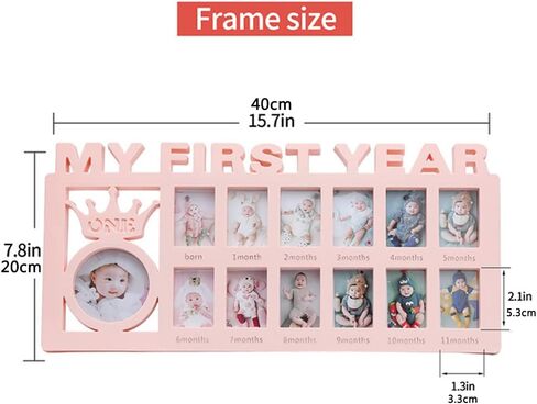KLEOAD My First Year Newborn Keepsake Frame 12 Months Milestone Photo Frames Mothers Day Accessory Nursery Decoration, Picture Frames Memories Photo Frame DIY Keepsake Picture Frames Gift in Kuwait