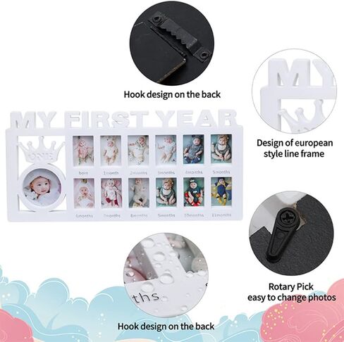 KLEOAD My First Year Newborn Keepsake Frame 12 Months Milestone Photo Frames Mothers Day Accessory Nursery Decoration, Picture Frames Memories Photo Frame DIY Keepsake Picture Frames Gift in Kuwait