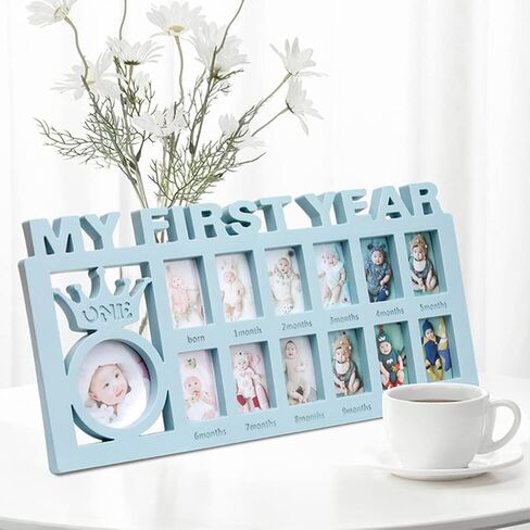 KLEOAD My First Year Newborn Keepsake Frame 12 Months Milestone Photo Frames Mothers Day Accessory Nursery Decoration, Picture Frames Memories Photo Frame DIY Keepsake Picture Frames Gift in Kuwait