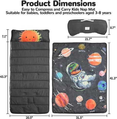 DUDUGWA Toddler Nap Mat,Toddler Sleeping Bag with Pillow and Blanket, 52"x22"x1.5"Extra Large Super Soft Microfiber, Rolled and Portable,Nap Mats for Preschool,Daycare,Home,Travel,Camping,Universal in Saudi Arabia