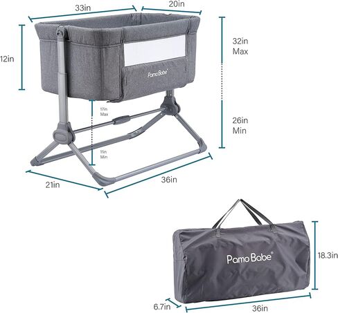 Pamo babe Bedside Bassinet for Baby Crib Quick One-Hand Folding Bedside Sleeper 4 Adjustable Heights Co-Sleeper in Kuwait