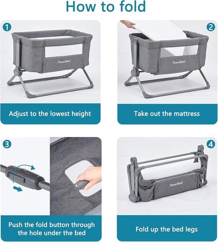 Pamo babe Bedside Bassinet for Baby Crib Quick One-Hand Folding Bedside Sleeper 4 Adjustable Heights Co-Sleeper in Kuwait