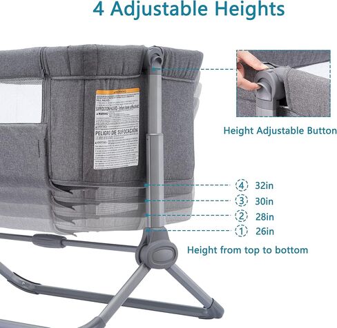 Pamo babe Bedside Bassinet for Baby Crib Quick One-Hand Folding Bedside Sleeper 4 Adjustable Heights Co-Sleeper in Kuwait