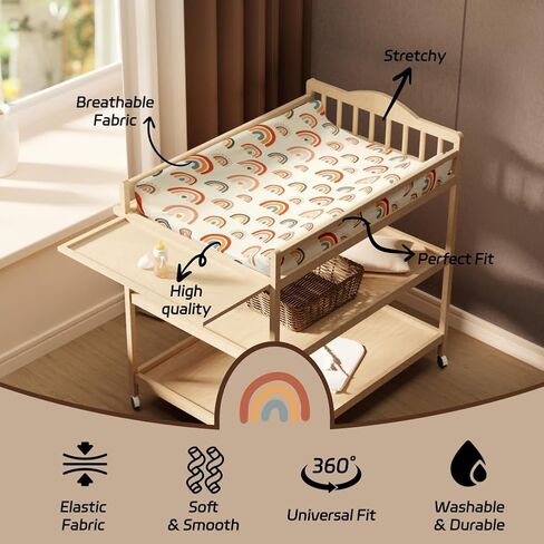 4 Pack Crib Sheets Boho Nursery Sheets Sunshine and Rainbow Desdign Neutral Unisex Fitted Baby Standard Crib Sheets for Baby Boys or Girls (Crib Sheets) in Saudi Arabia