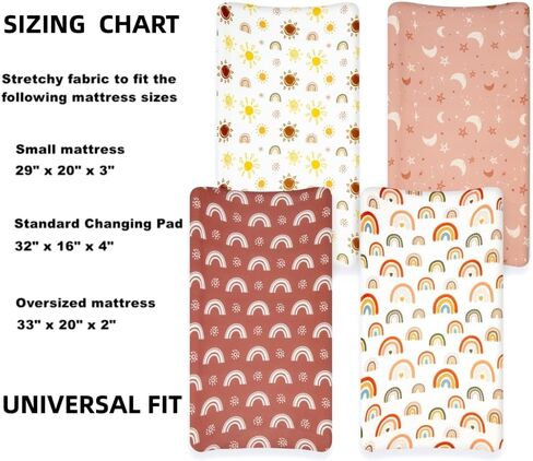 4 Pack Crib Sheets Boho Nursery Sheets Sunshine and Rainbow Desdign Neutral Unisex Fitted Baby Standard Crib Sheets for Baby Boys or Girls (Crib Sheets) in Saudi Arabia