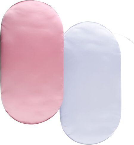 Satin Bassinet Sheet Set 2 Pack Ultra Soft Silk Fit for Rectangle, Hourglass, Oval Bassinet Mattress Protect for Baby Hair and Skin Cradle or Bassinet Sheets, Lt Grey & Lt Blue in Kuwait