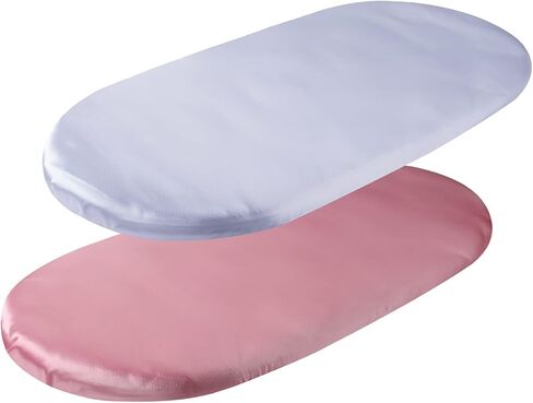 Satin Bassinet Sheet Set 2 Pack Ultra Soft Silk Fit for Rectangle, Hourglass, Oval Bassinet Mattress Protect for Baby Hair and Skin Cradle or Bassinet Sheets, Lt Grey & Lt Blue in Kuwait